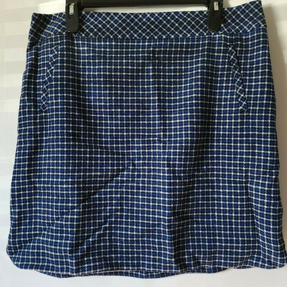 Talbots Dresses & Skirts - Talbots Petites Plaid Pencil Skirt Curved Side Slits Blue Black White Sz 16P NWT